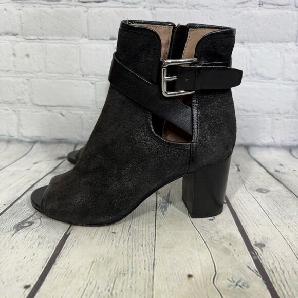 Donald Pliner Ankle Peep Booties Sandals Leather Suede Size 6 Buckle Biker Punk - Picture 6 of 11